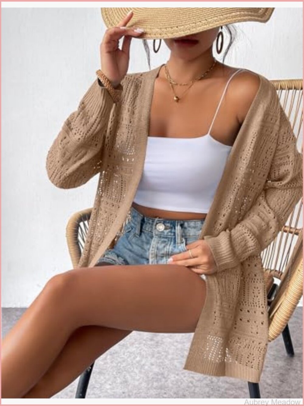 Crochet Knit Cardigan Lightweight Boho Long Sleeve Open Front - Picture 3 of 7